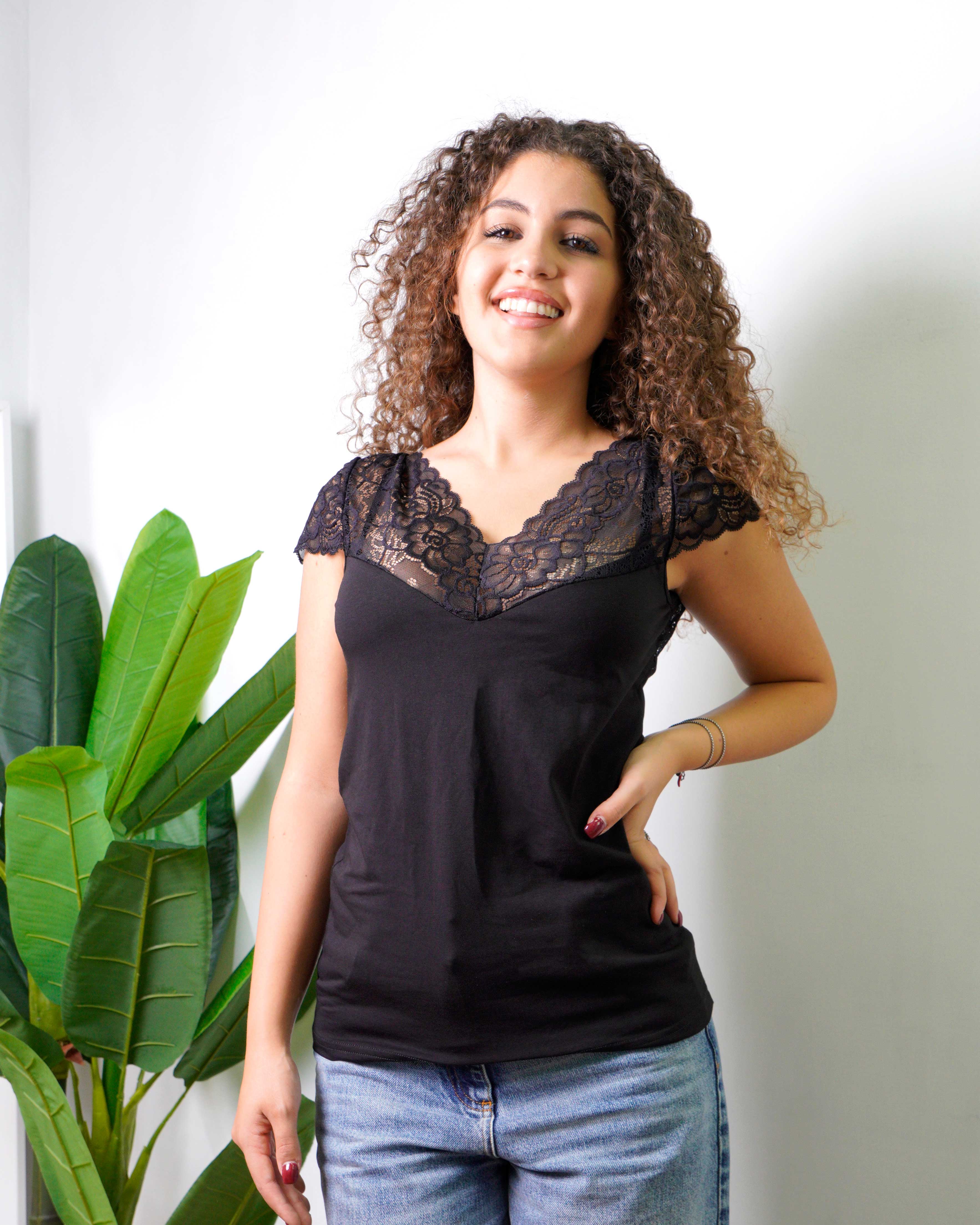 Maglia Cuore in pizzo Black