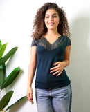 Maglia Cuore in pizzo Petrolio
