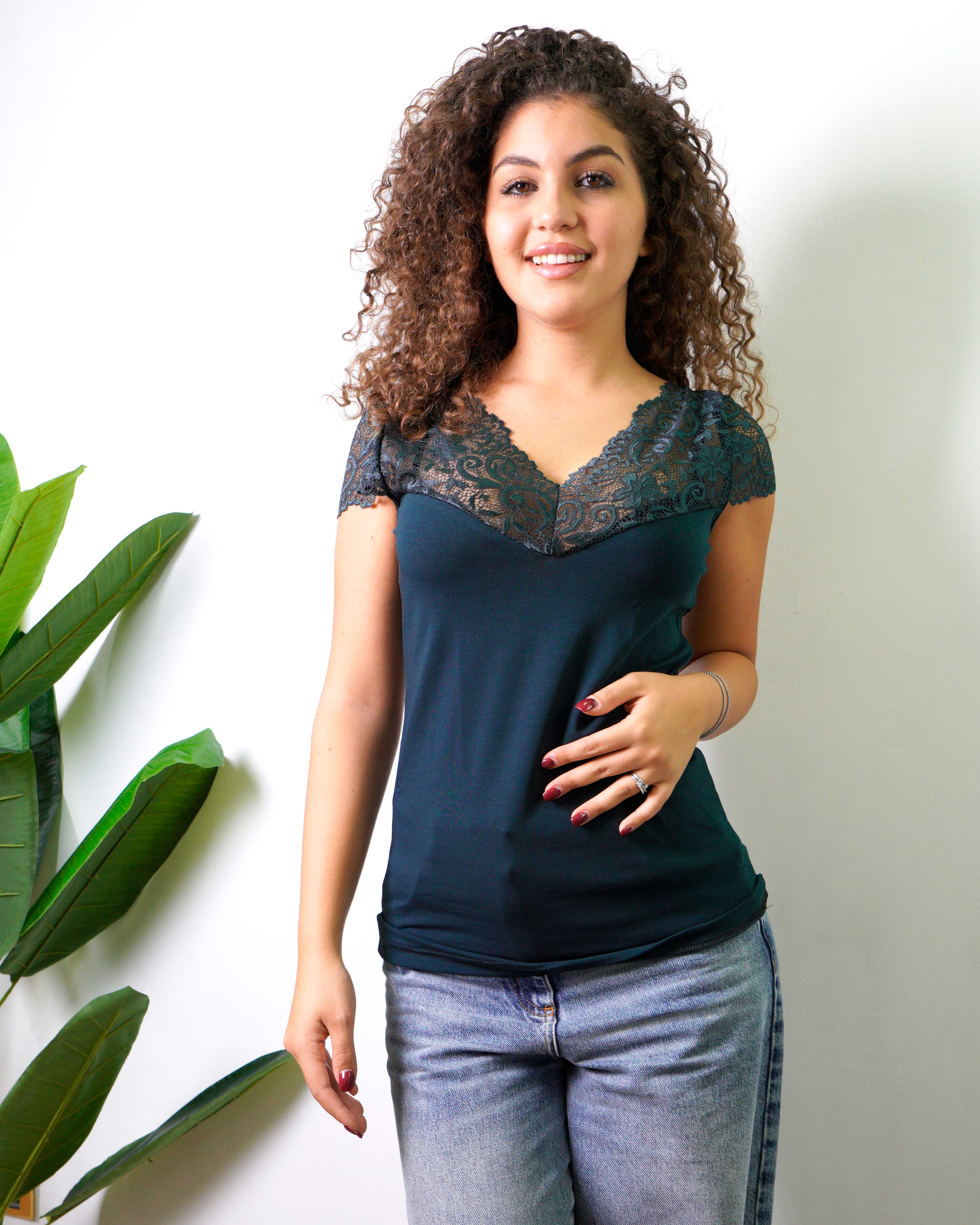 Maglia Cuore in pizzo Oliva