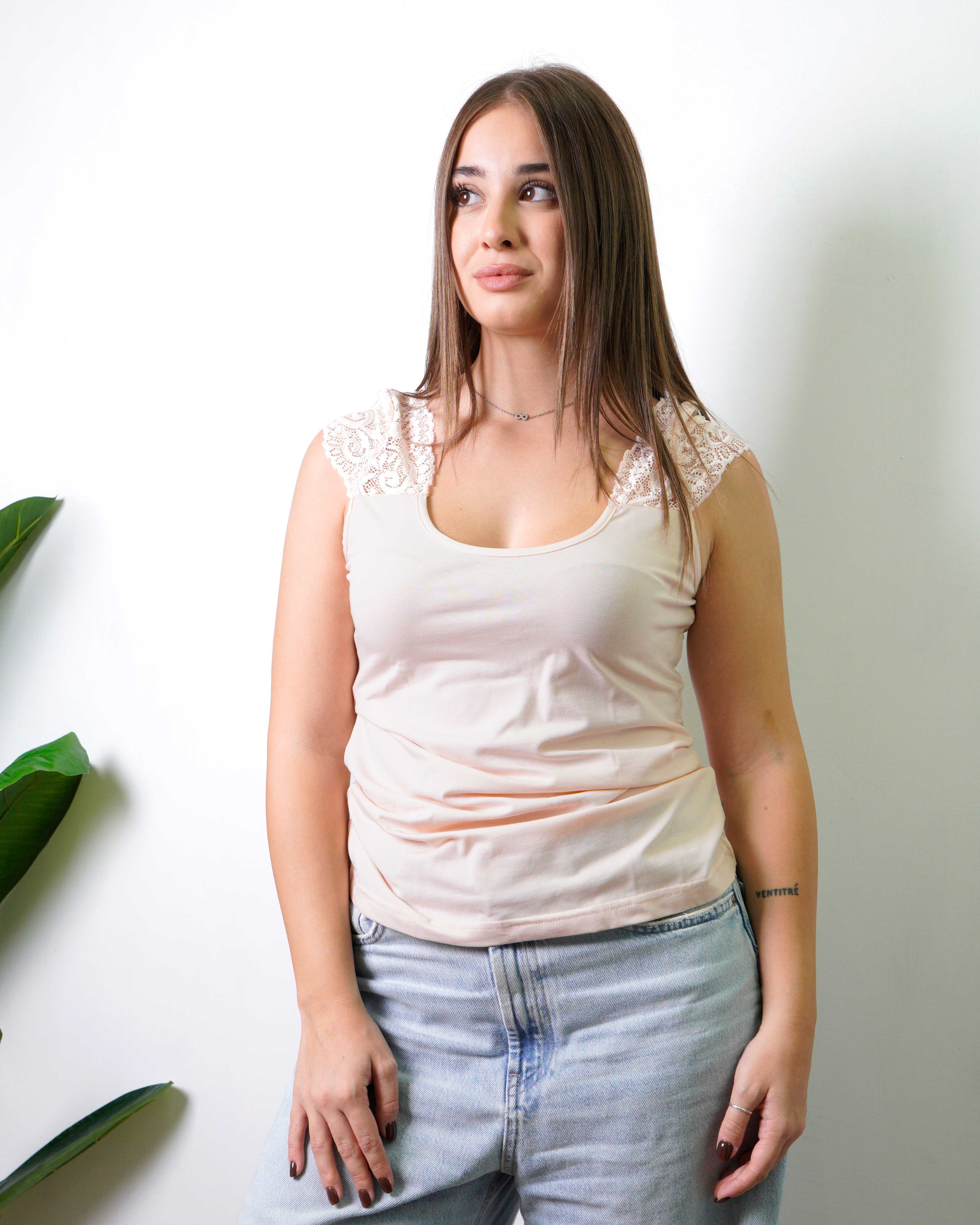 Maglia con maniche in pizzo Rosa