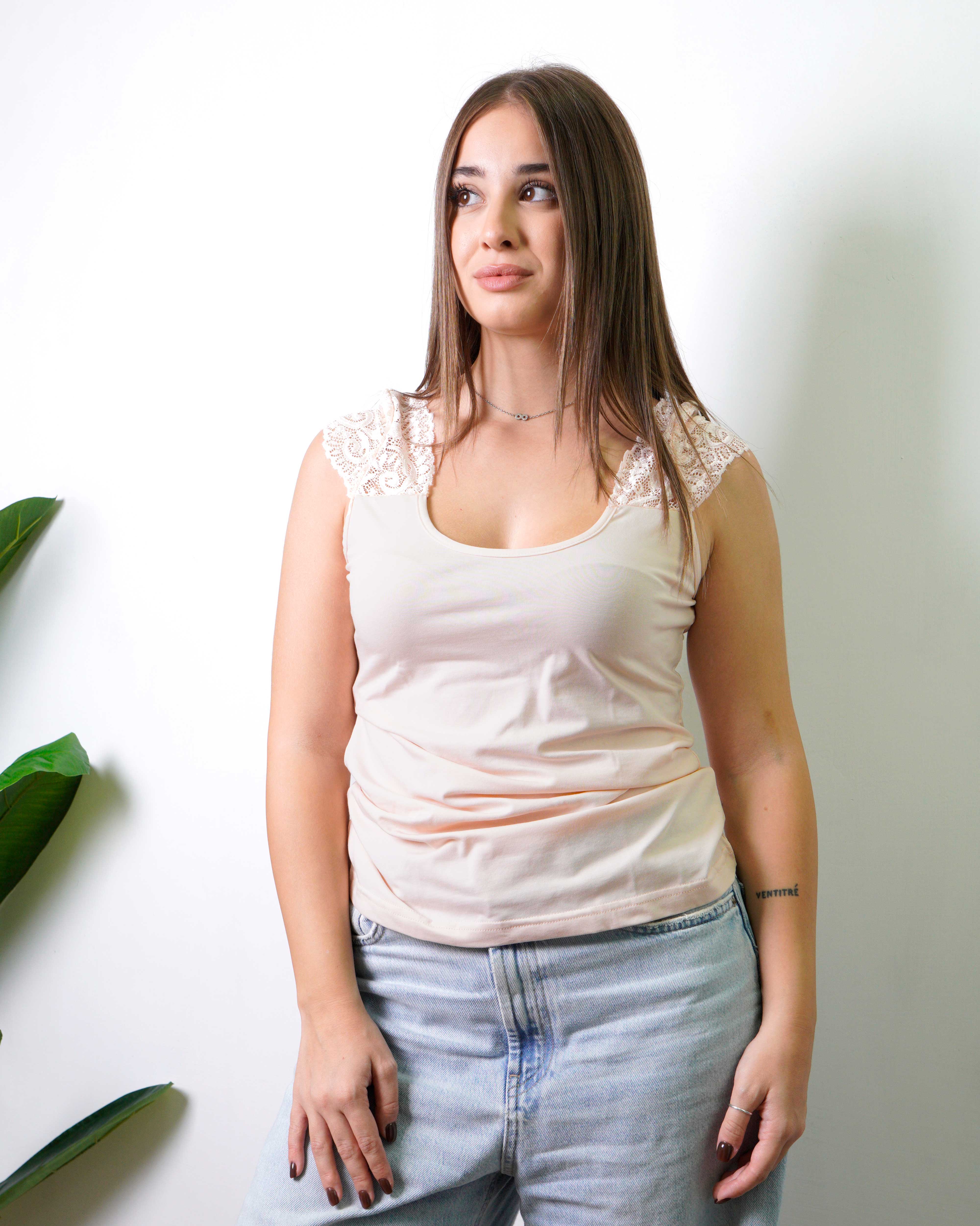 Maglia con maniche in pizzo Cipria