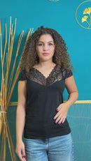 Maglia Cuore in pizzo Petrolio
